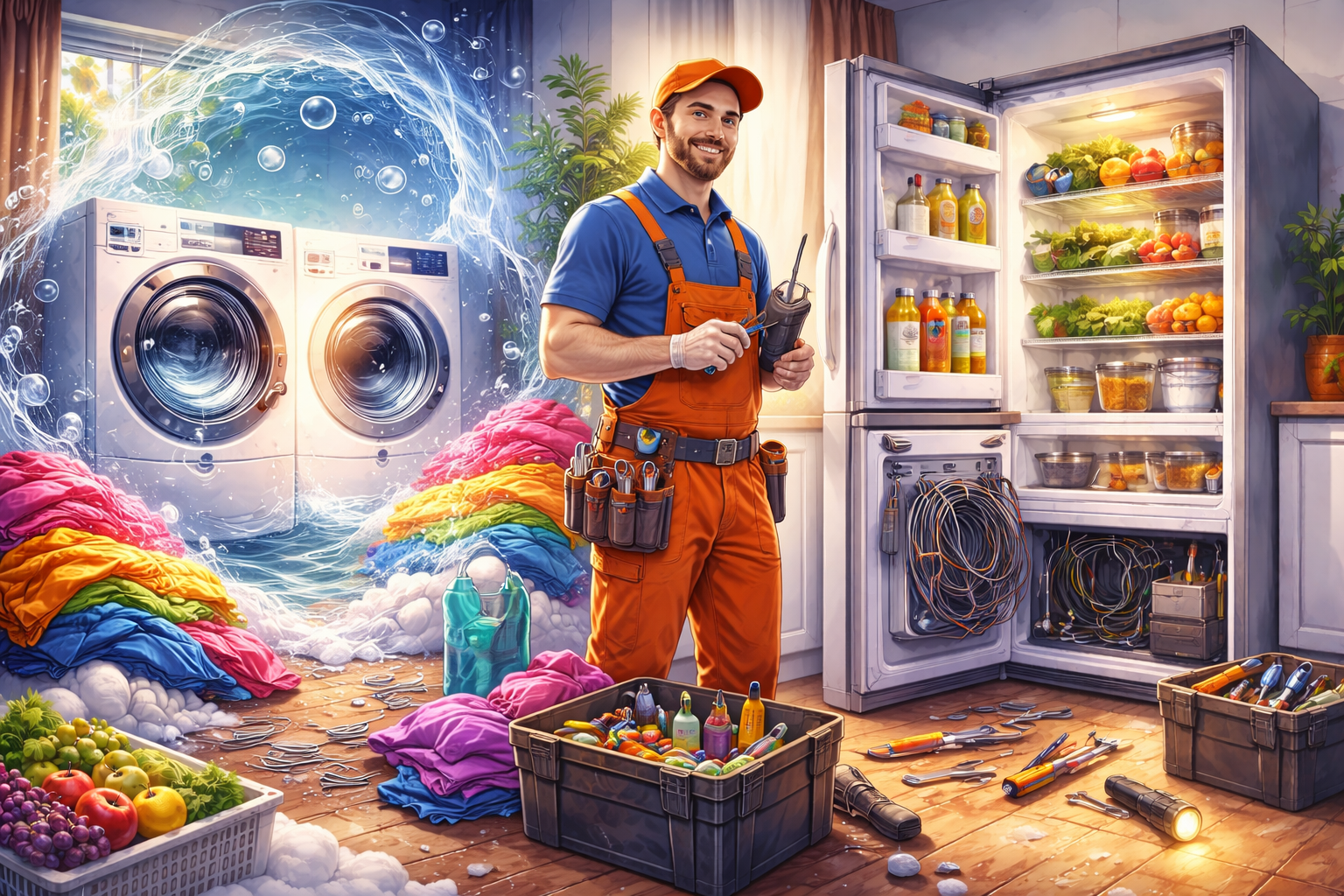 فني محترف مع ثلاجة