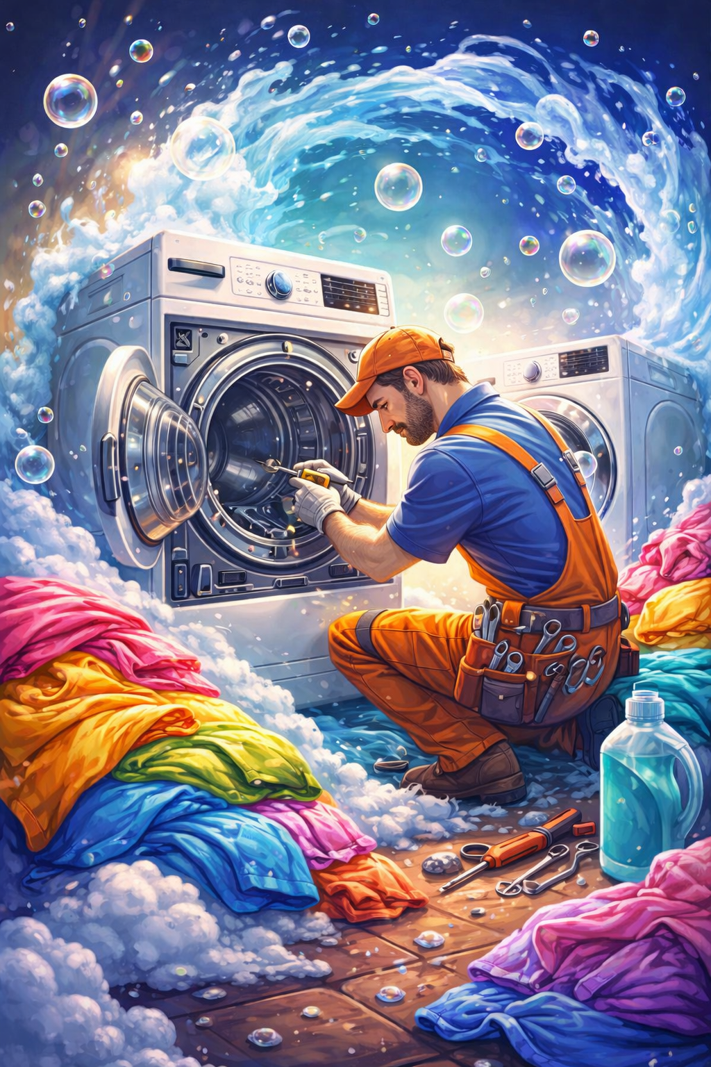 فني يصلح غسالة